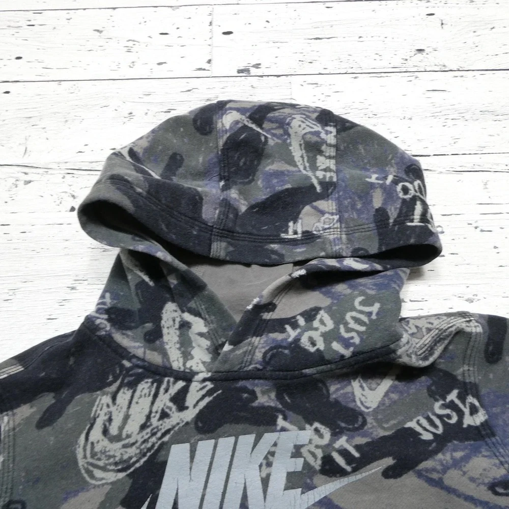 Nike Hoodie Youth XL Gray Pullover Fleece Sweatshirt Camo Just Do It Logo